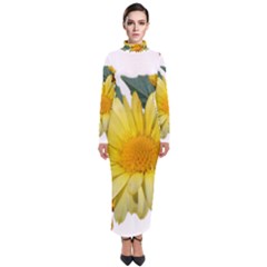 Daisies Flowers Yellow Arrangement Turtleneck Maxi Dress by Pakrebo
