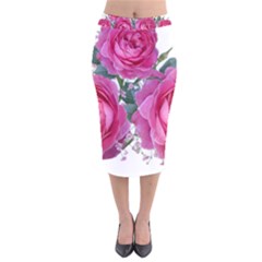 Roses Gypsophila Flowers Fragrant Velvet Midi Pencil Skirt by Pakrebo