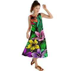  Neon Hibiscus Summer Maxi Dress by retrotoomoderndesigns