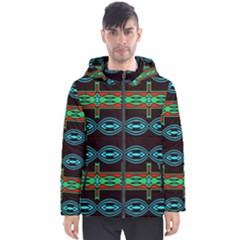 Ovals And Tribal Shapes                               Men s Hooded Puffer Jacket by LalyLauraFLM