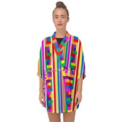 Rainbow Geometric Spectrum Half Sleeve Chiffon Kimono