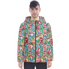 Colorful Paint Strokes On A White Background                                  Men s Hooded Puffer Jacket by LalyLauraFLM