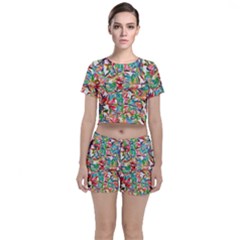 Colorful Paint Strokes On A White Background                                 Crop Top And Shorts Co-ord Set by LalyLauraFLM