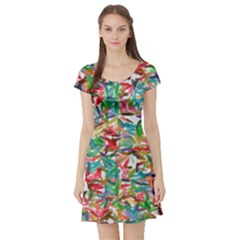 Colorful Paint Strokes On A White Background                                  Short Sleeve Skater Dress by LalyLauraFLM