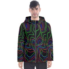 Neon Waves                                  Men s Hooded Puffer Jacket by LalyLauraFLM