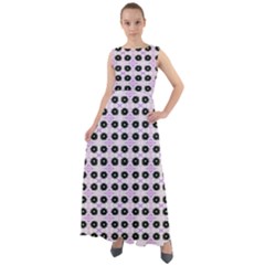Black Flower On Pink White Pattern Chiffon Mesh Boho Maxi Dress by BrightVibesDesign