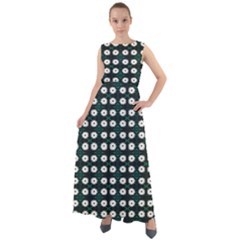 White Flower Pattern On Green Black Chiffon Mesh Boho Maxi Dress by BrightVibesDesign