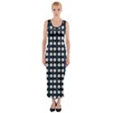 White Flower Pattern On Dark Blue Fitted Maxi Dress View1