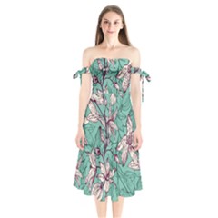 Vintage Floral Pattern Shoulder Tie Bardot Midi Dress by Sobalvarro