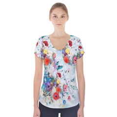 Floral Bouquet Short Sleeve Front Detail Top by Sobalvarro