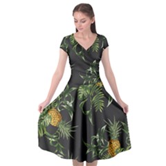 Pineapples Pattern Cap Sleeve Wrap Front Dress by Sobalvarro