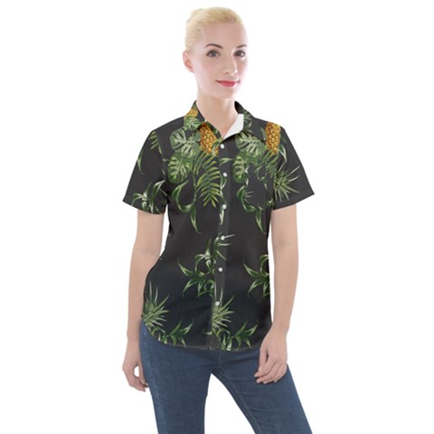 Pineapples Pattern Women s Short Sleeve Pocket Shirt by Sobalvarro