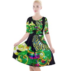 Green Ki Rin Quarter Sleeve A-line Dress by Riverwoman