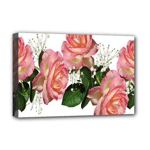 Roses Pink Leaves Flowers Perfume Deluxe Canvas 18  X 12  (stretched) by Simbadda