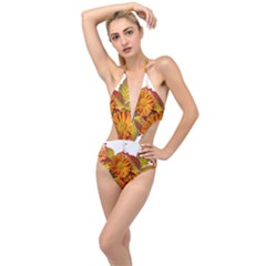 Flowers Arrangement Autumn Daisies Plunging Cut Out Swimsuit by Simbadda