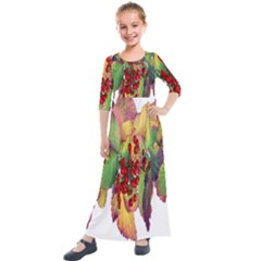 Leaves Autumn Berries Garden Kids  Quarter Sleeve Maxi Dress by Simbadda