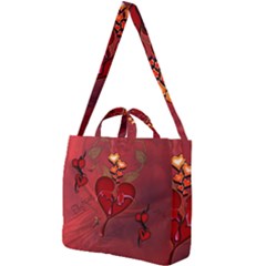 Wonderful Hearts And Rose Square Shoulder Tote Bag by FantasyWorld7