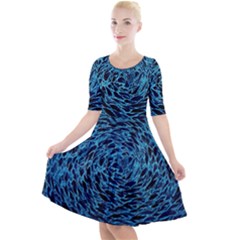Neon Abstract Surface Texture Blue Quarter Sleeve A-line Dress by HermanTelo