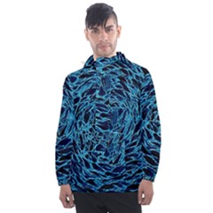 Neon Abstract Surface Texture Blue Men s Front Pocket Pullover Windbreaker