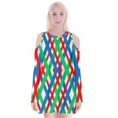Geometric Line Rainbow Velvet Long Sleeve Shoulder Cutout Dress