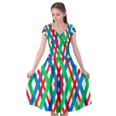 Geometric Line Rainbow Cap Sleeve Wrap Front Dress by HermanTelo