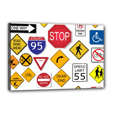 Street Signs Stop Highway Sign Canvas 18  X 12  (stretched) by Simbadda