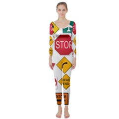 Street Signs Stop Highway Sign Long Sleeve Catsuit by Simbadda