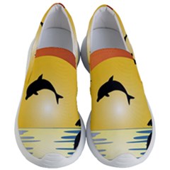 Ocean Sunset Dolphin Palm Tree Women s Lightweight Slip Ons by Simbadda