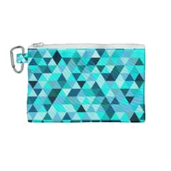 Teal Triangles Pattern Canvas Cosmetic Bag (medium)