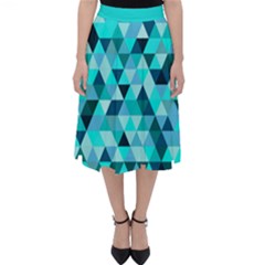 Teal Triangles Pattern Classic Midi Skirt by LoolyElzayat