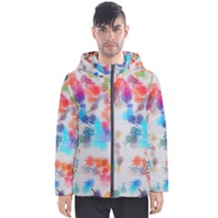 Paint Splashes Canvas                                      Men s Hooded Puffer Jacket by LalyLauraFLM