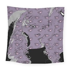 Wide Eyed Girl Grey Lilac Square Tapestry (large)