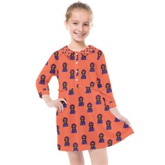 Nerdy 60s  Girl Pattern Orange Kids  Quarter Sleeve Shirt Dress by snowwhitegirl