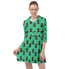 Nerdy 60s  Girl Pattern Seafoam Green Mini Skater Shirt Dress by snowwhitegirl