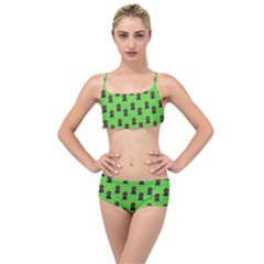 Nerdy 60s  Girl Pattern Green Layered Top Bikini Set by snowwhitegirl