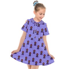 Nerdy 60s  Girl Pattern Purple Kids  Short Sleeve Shirt Dress by snowwhitegirl