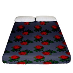 Red Roses Grey Fitted Sheet (king Size) by snowwhitegirl