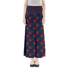 Red Roses Dark Blue Full Length Maxi Skirt by snowwhitegirl