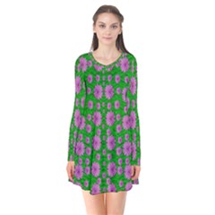 Bloom In Peace And Love Long Sleeve V-neck Flare Dress by pepitasart