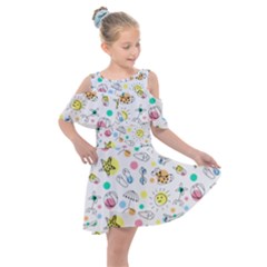 Summer Pattern Design Colorful Kids  Shoulder Cutout Chiffon Dress