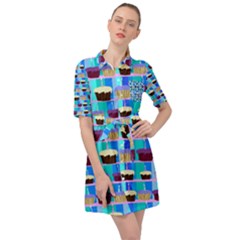 Cupcakes Pattern Belted Shirt Dress by bloomingvinedesign