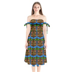 Foxes Pattern Shoulder Tie Bardot Midi Dress by bloomingvinedesign