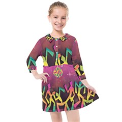 Dancing Colorful Disco Kids  Quarter Sleeve Shirt Dress by Bajindul