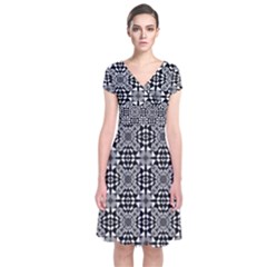 Fabric Geometric Shape Short Sleeve Front Wrap Dress