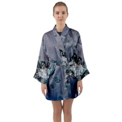 Sport, Surfboard With Flowers And Fish Long Sleeve Satin Kimono by FantasyWorld7