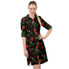 Strawberries Pattern Long Sleeve Mini Shirt Dress by bloomingvinedesign