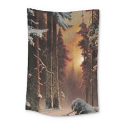 Sunset In The Frozen Winter Forest Small Tapestry by Sudhe