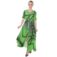 Binary Digitization Null Green Waist Tie Boho Maxi Dress