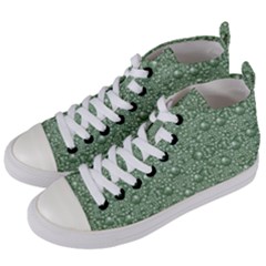 Baroque Green Pearls Ornate Bohemian Women s Mid-top Canvas Sneakers by pepitasart