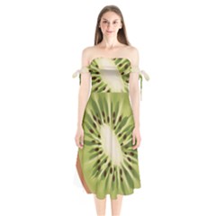 Kiwi Fruit Fresh Green Tasty Food Shoulder Tie Bardot Midi Dress by Simbadda